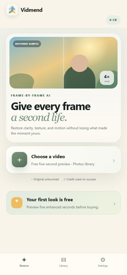 Vidmend home screen with video upload area